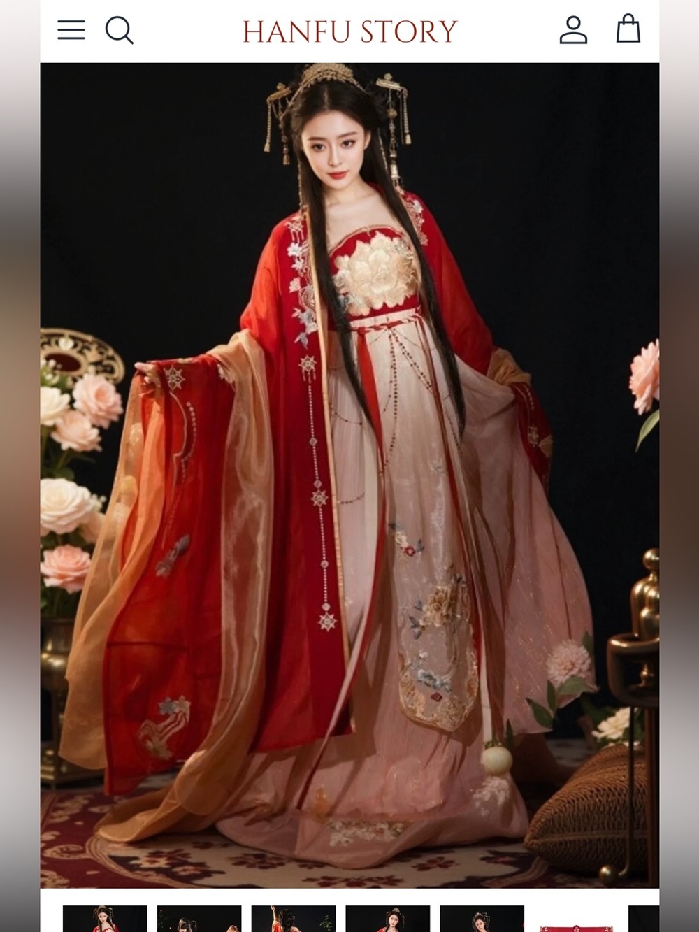 Hanfu Story Embroidered Red and Pink Chinese-Style Maxi Dress